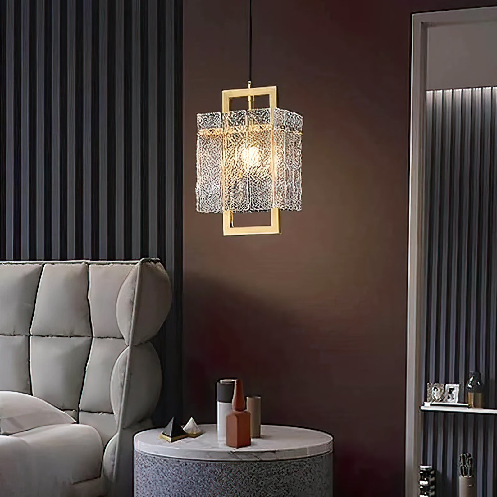 Vierkant frame gebarsten glazen lampenkap wandlamp