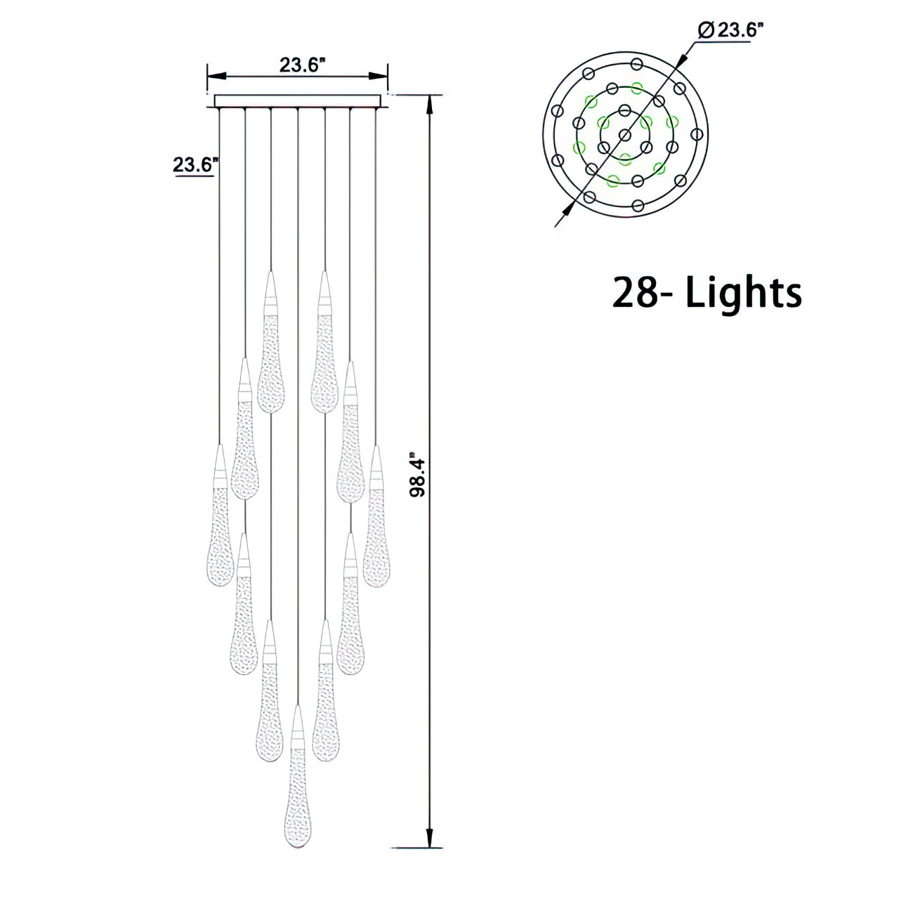 LED glazen druppels kroonluchter