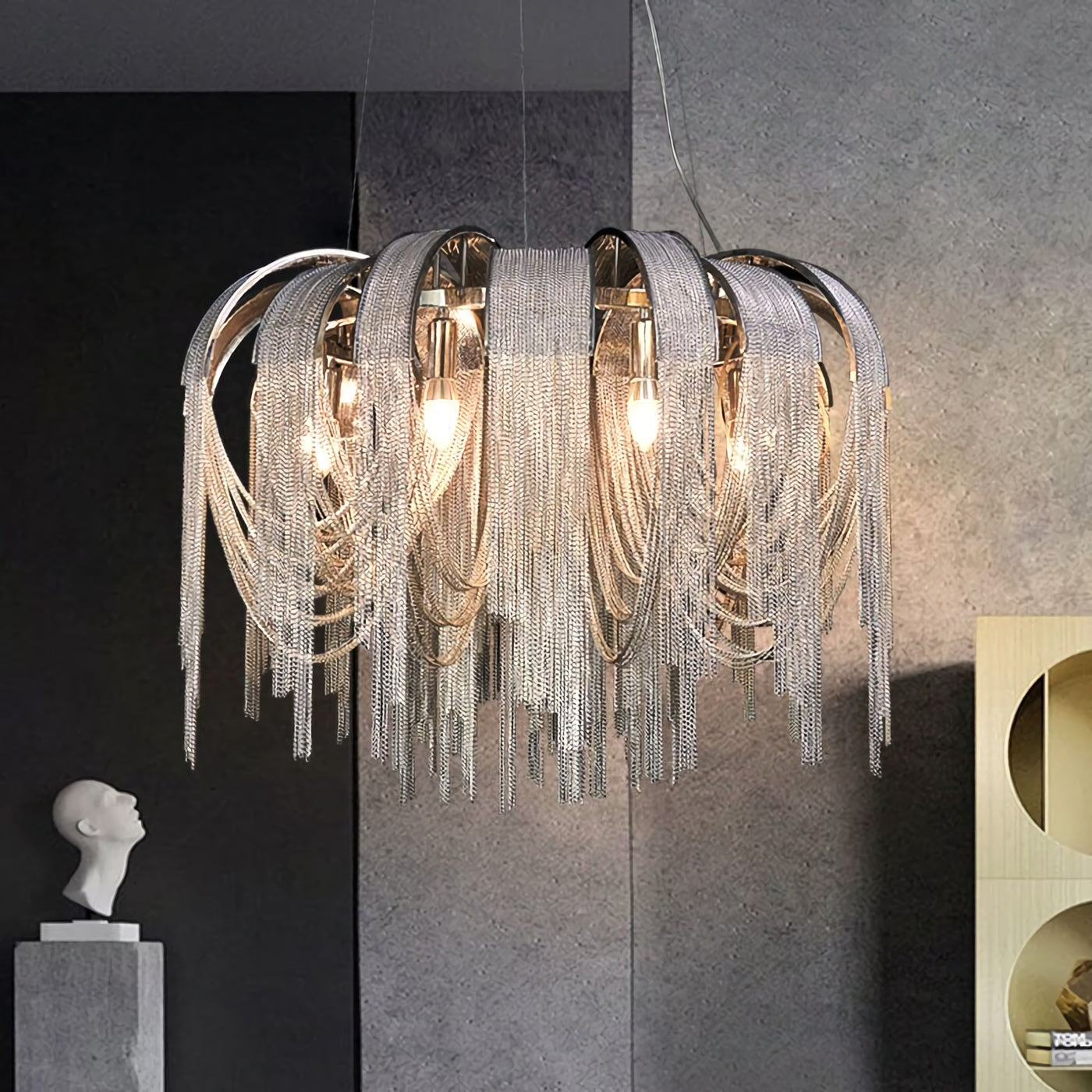 Chroom aluminium ketting kwast kroonluchter