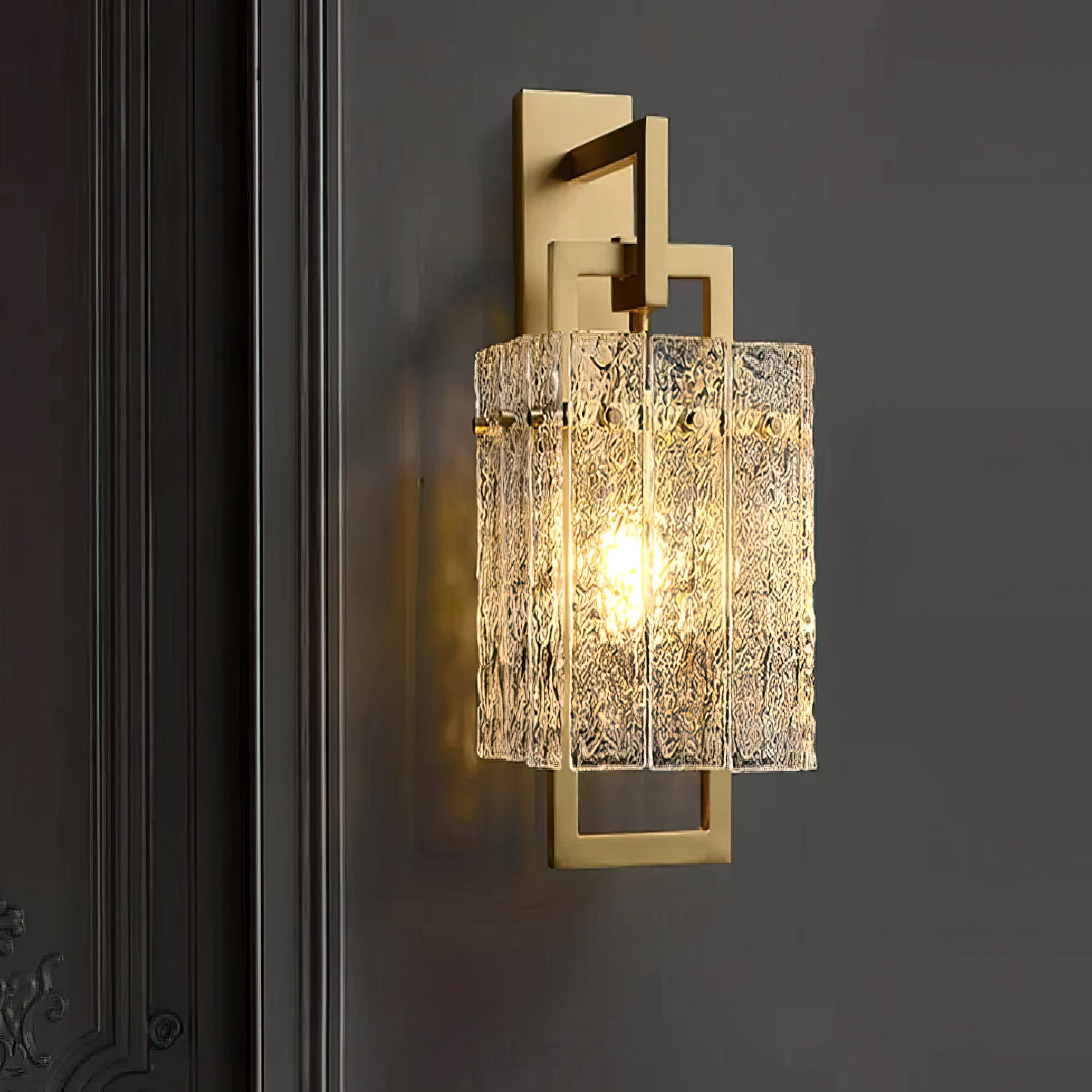 Vierkant frame gebarsten glazen lampenkap wandlamp