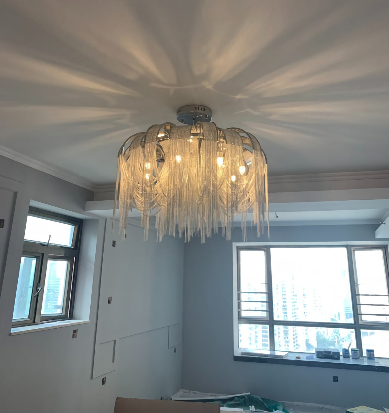 Chroom aluminium ketting kwast kroonluchter