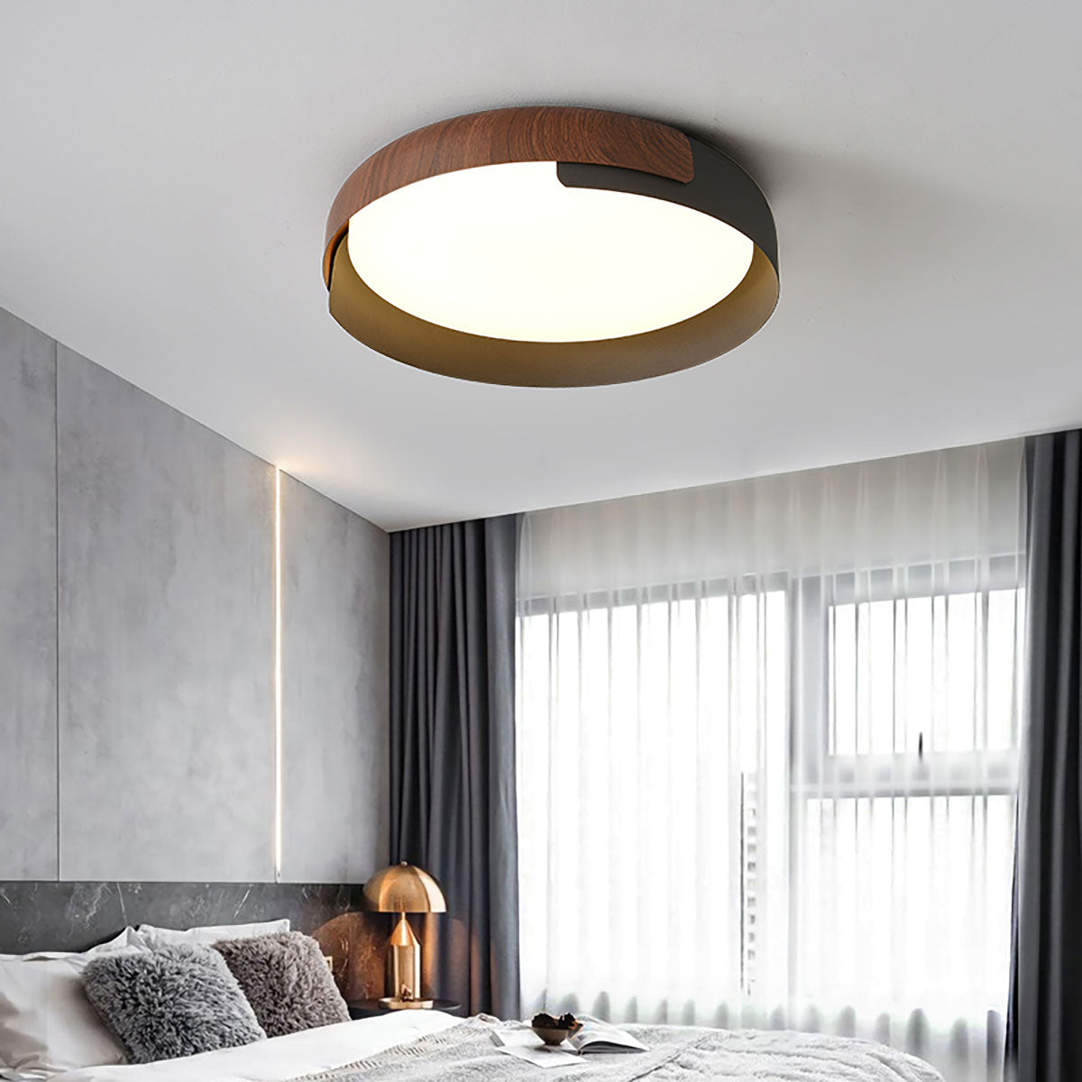Hout geschilderde ronde plafondlamp