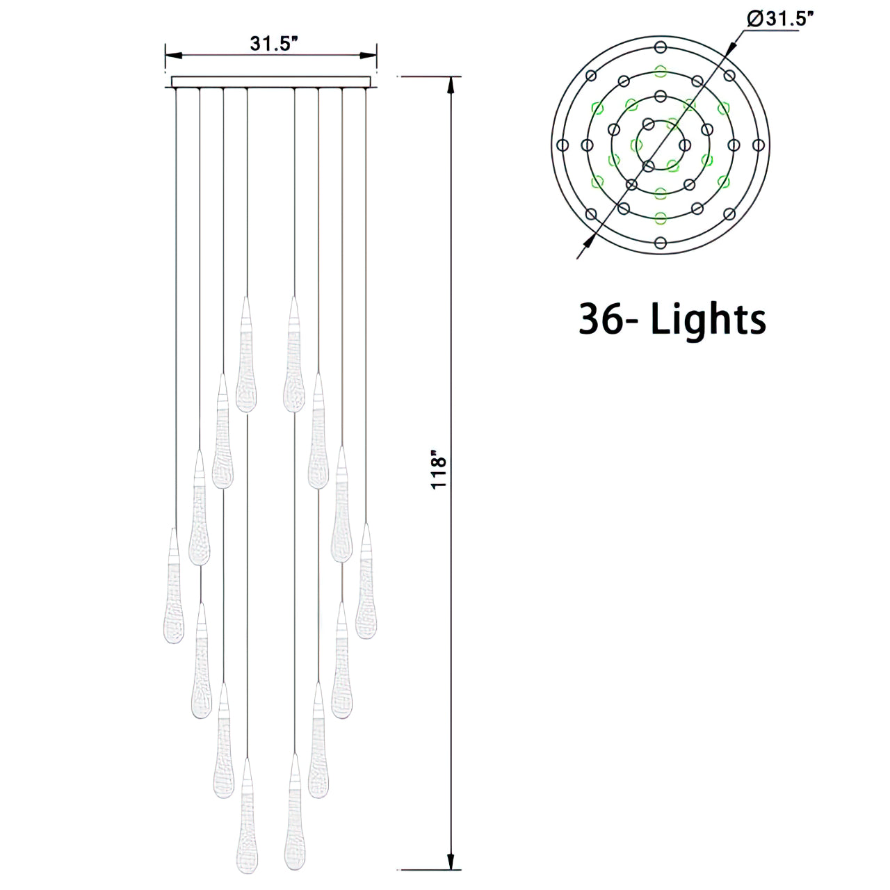 LED glazen druppels kroonluchter