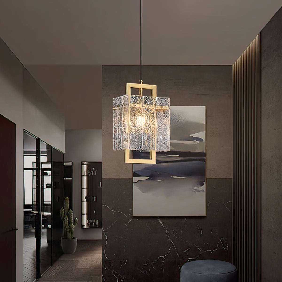Vierkant frame gebarsten glazen lampenkap wandlamp