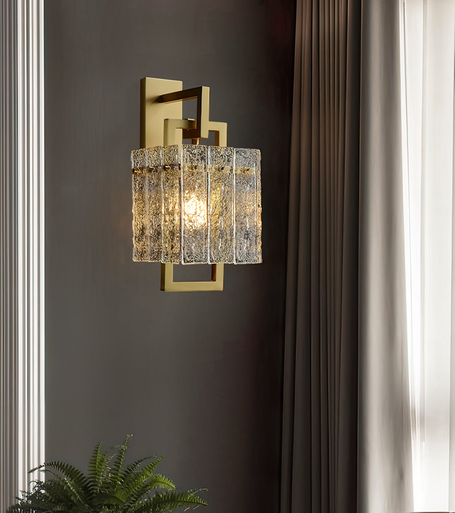 Vierkant frame gebarsten glazen lampenkap wandlamp