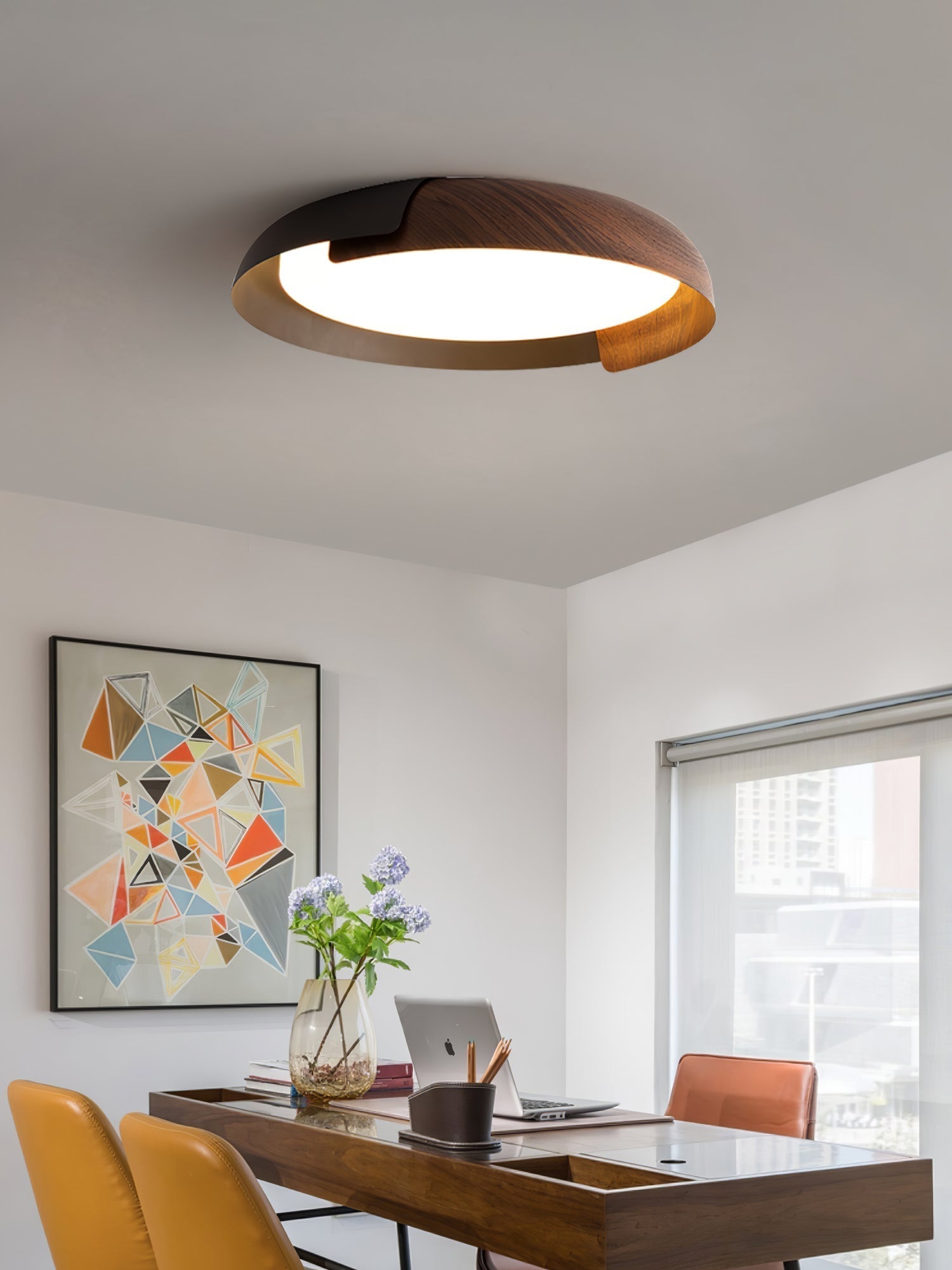 Hout geschilderde ronde plafondlamp