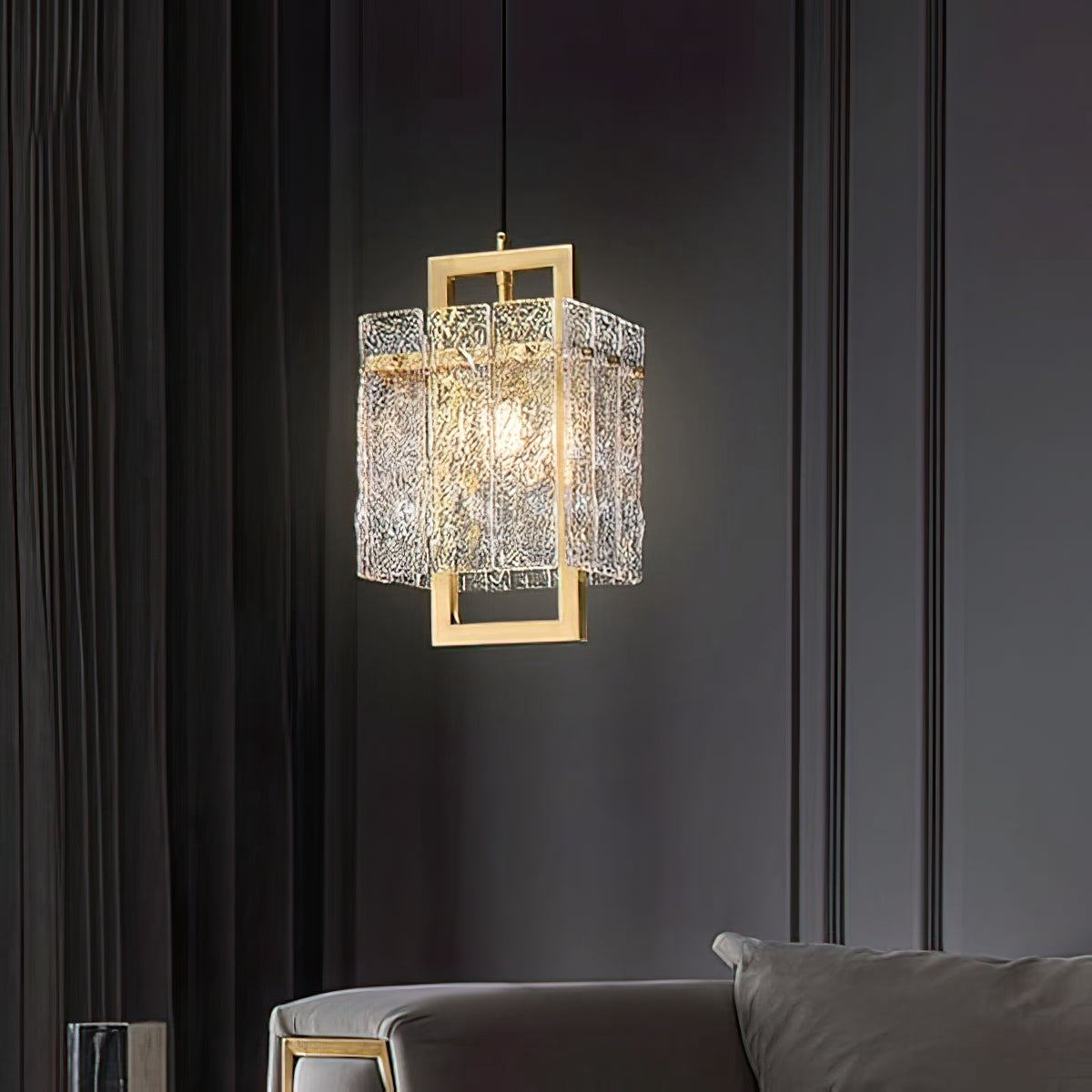 Vierkant frame gebarsten glazen lampenkap wandlamp