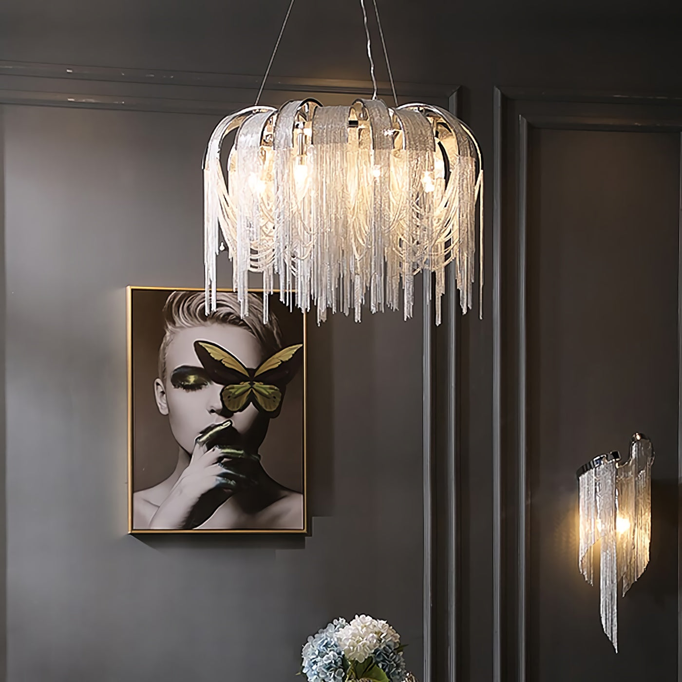 Chroom aluminium ketting kwast kroonluchter