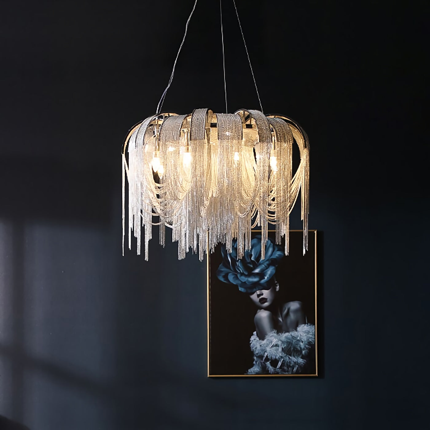 Chroom aluminium ketting kwast kroonluchter