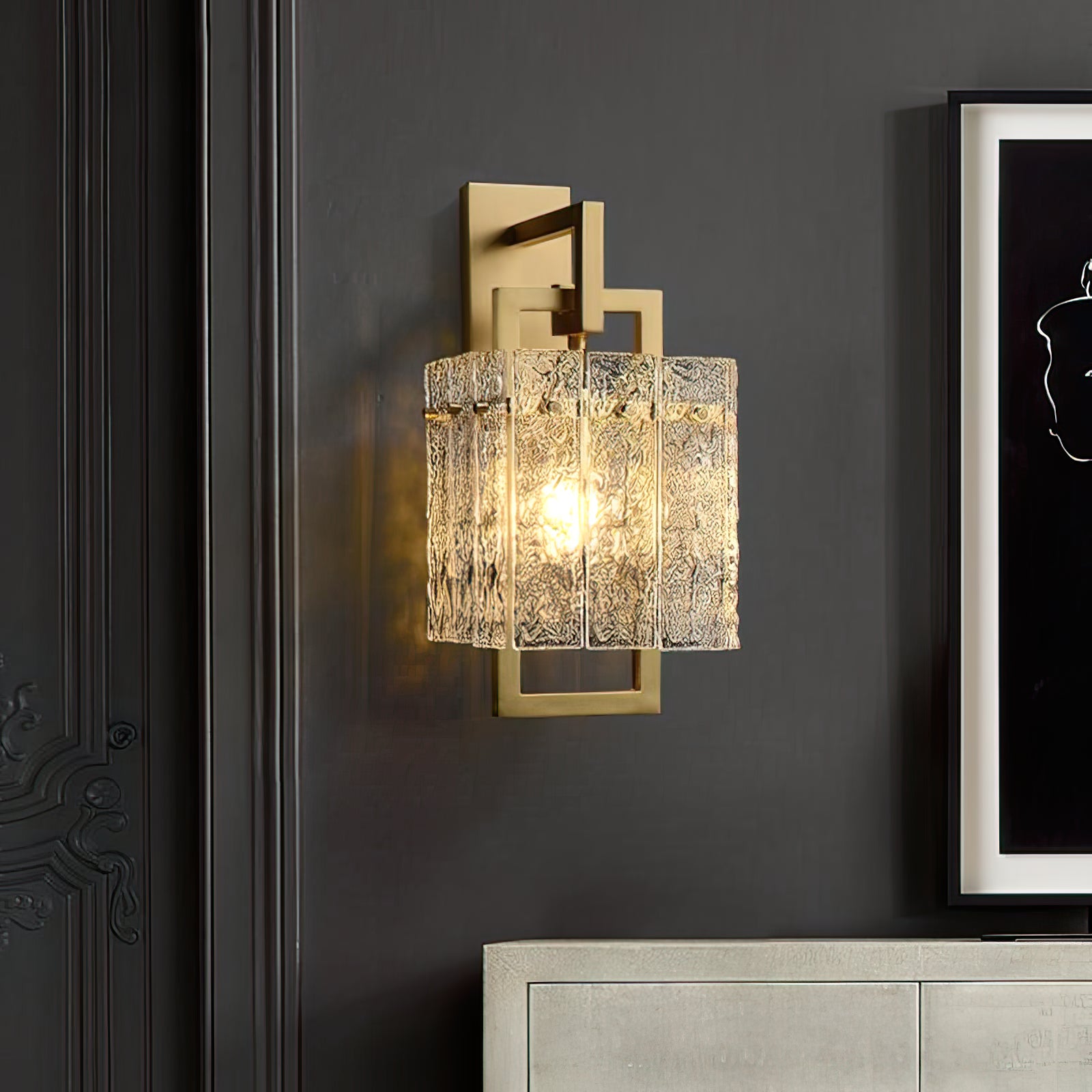 Vierkant frame gebarsten glazen lampenkap wandlamp