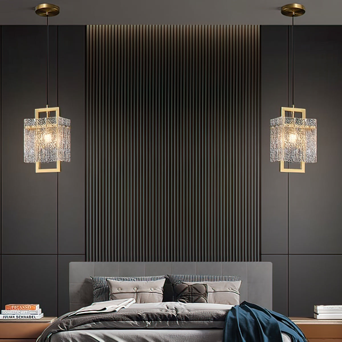 Vierkant frame gebarsten glazen lampenkap wandlamp