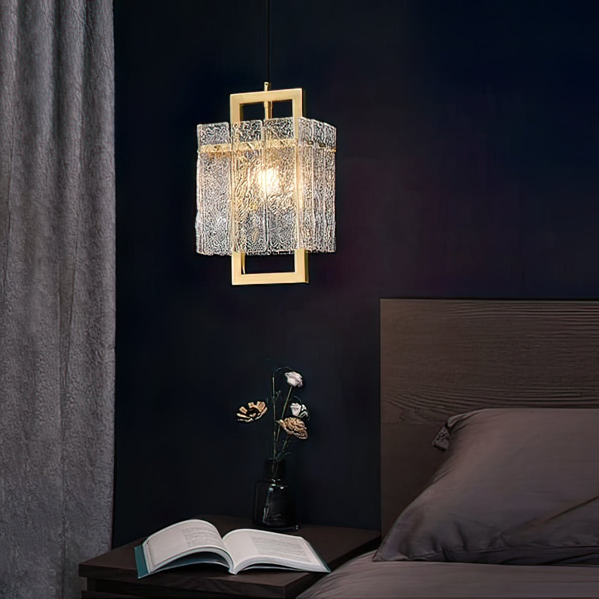 Vierkant frame gebarsten glazen lampenkap wandlamp