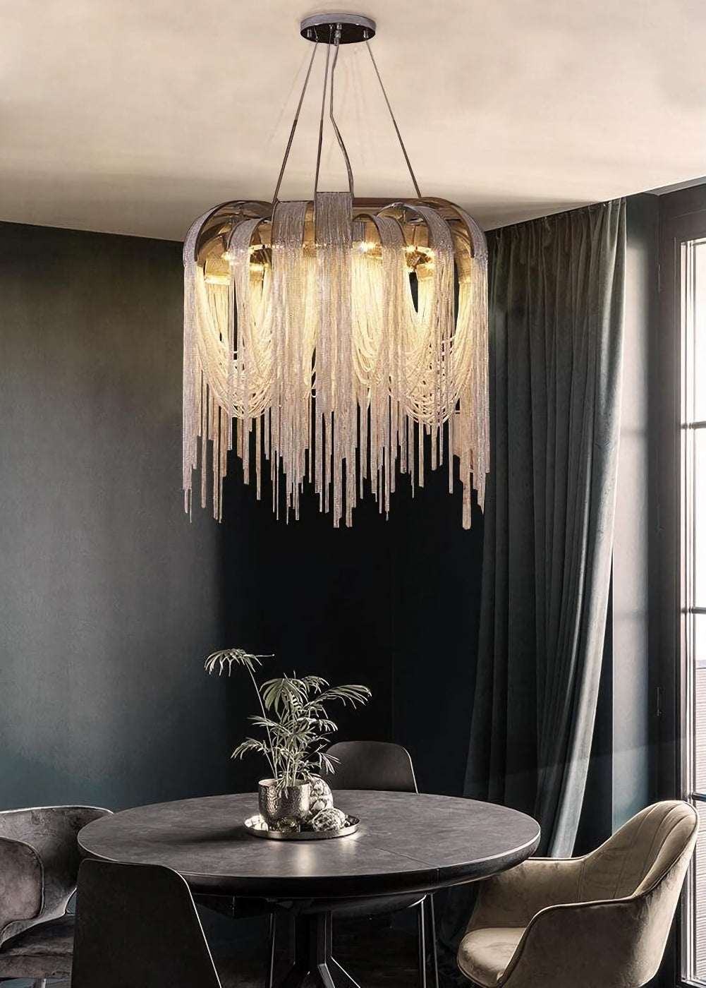 Chroom aluminium ketting kwast kroonluchter