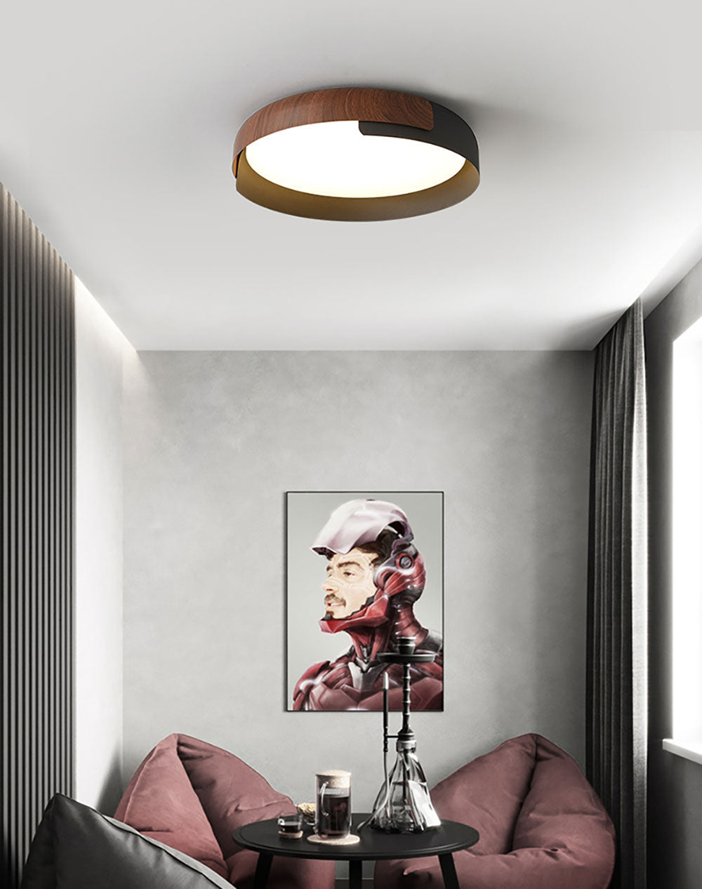 Hout geschilderde ronde plafondlamp