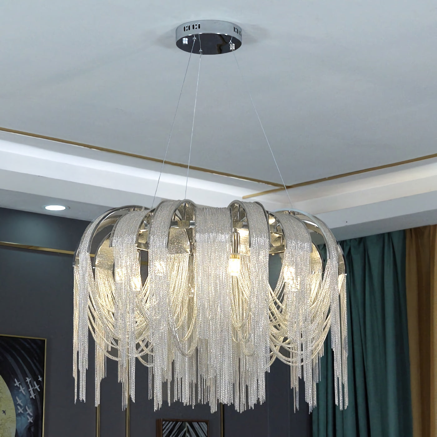 Chroom aluminium ketting kwast kroonluchter