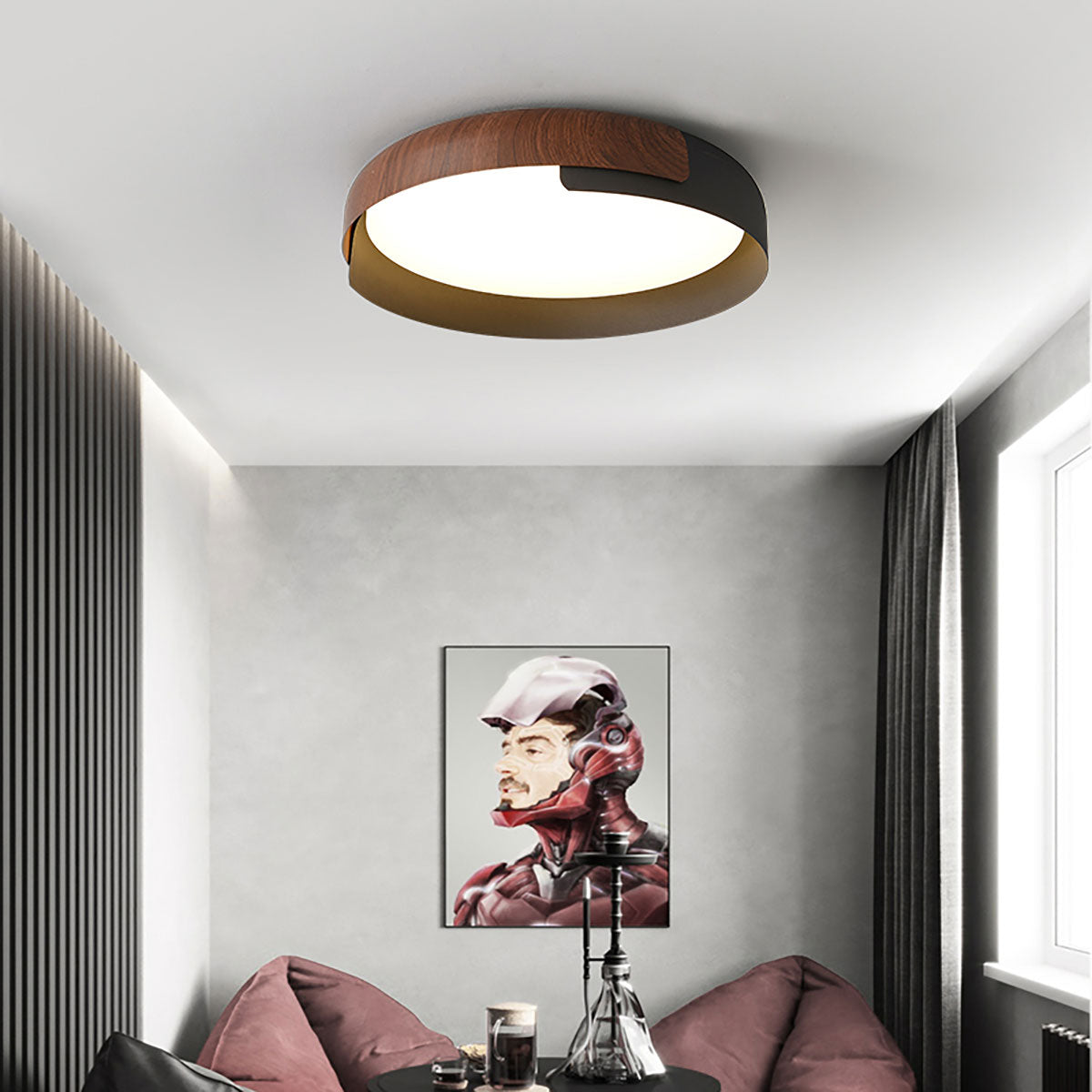 Hout geschilderde ronde plafondlamp