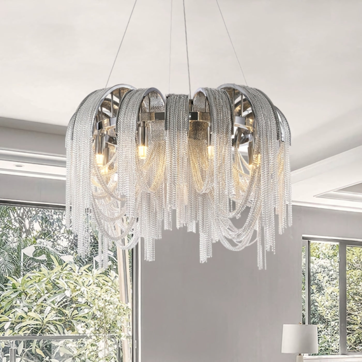 Chroom aluminium ketting kwast kroonluchter