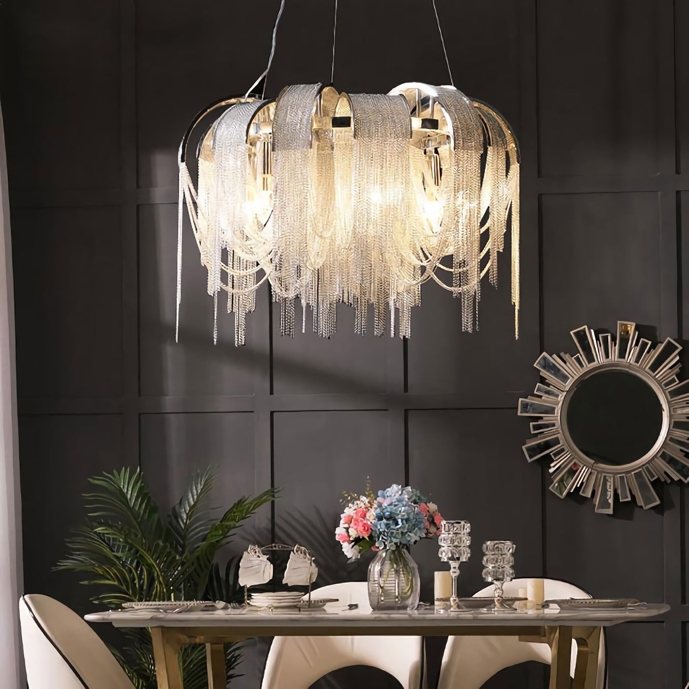 Chroom aluminium ketting kwast kroonluchter