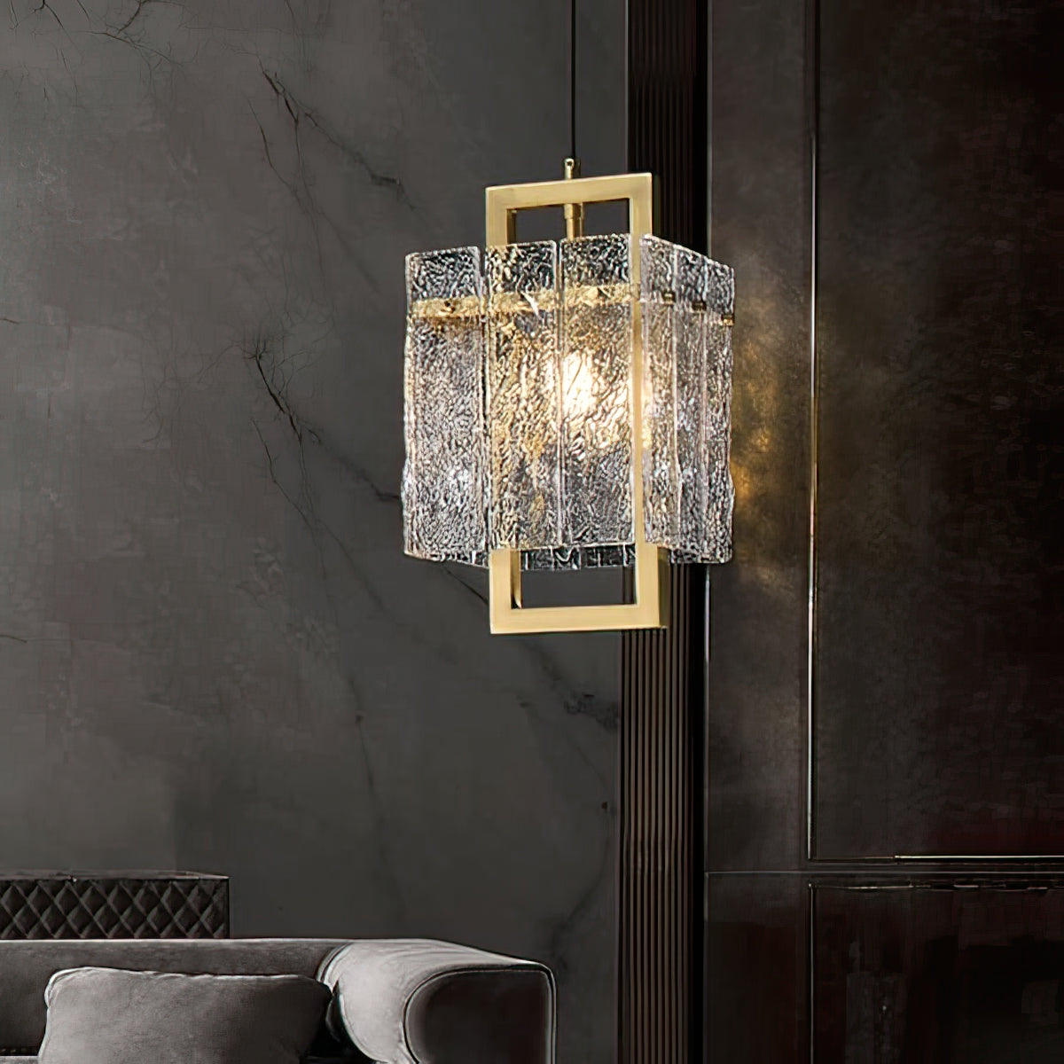 Vierkant frame gebarsten glazen lampenkap wandlamp
