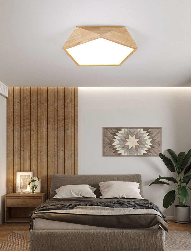 Geometrische houten plafondlamp