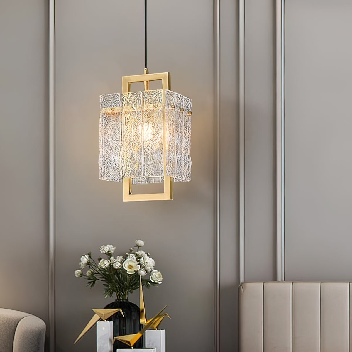 Vierkant frame gebarsten glazen lampenkap wandlamp