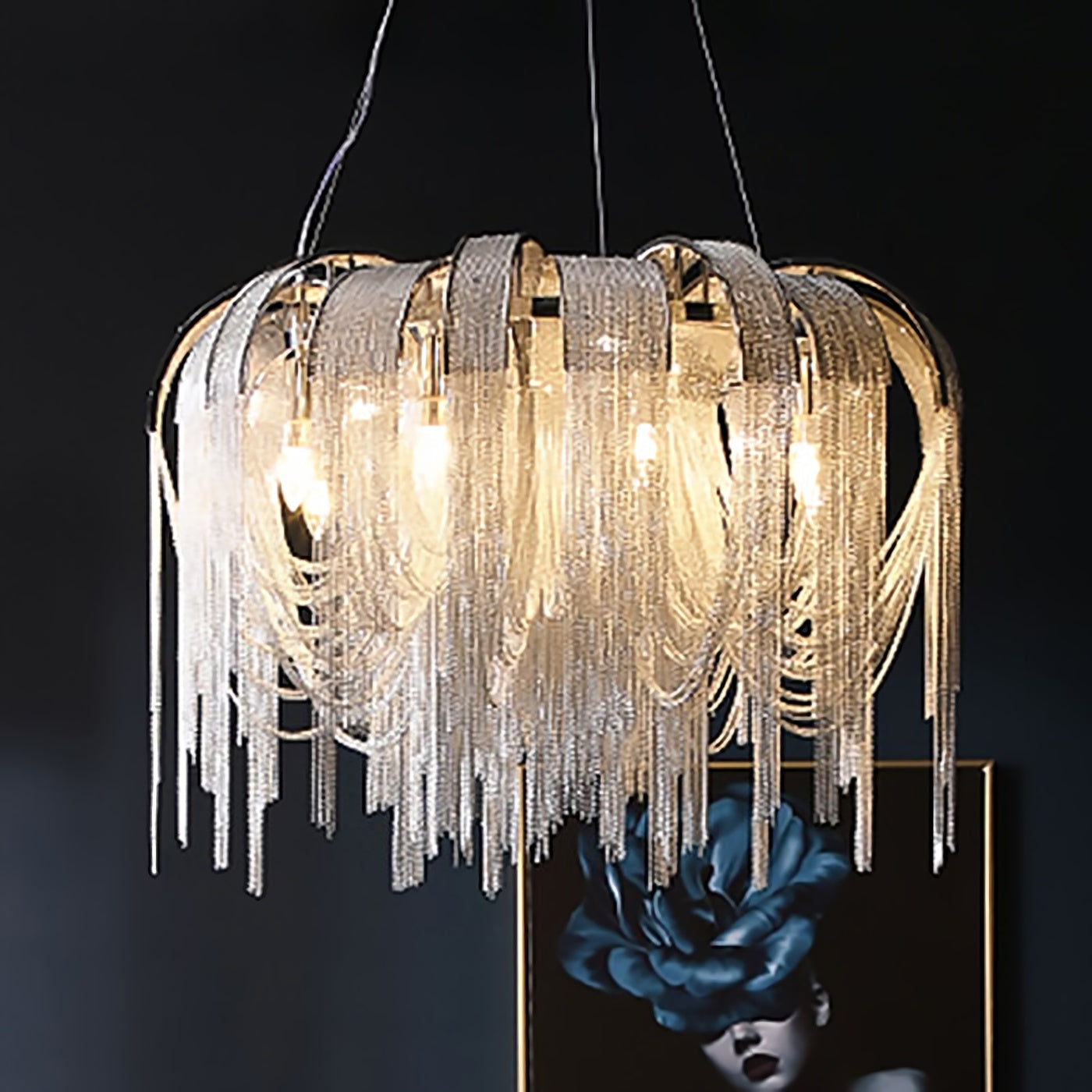 Chroom aluminium ketting kwast kroonluchter