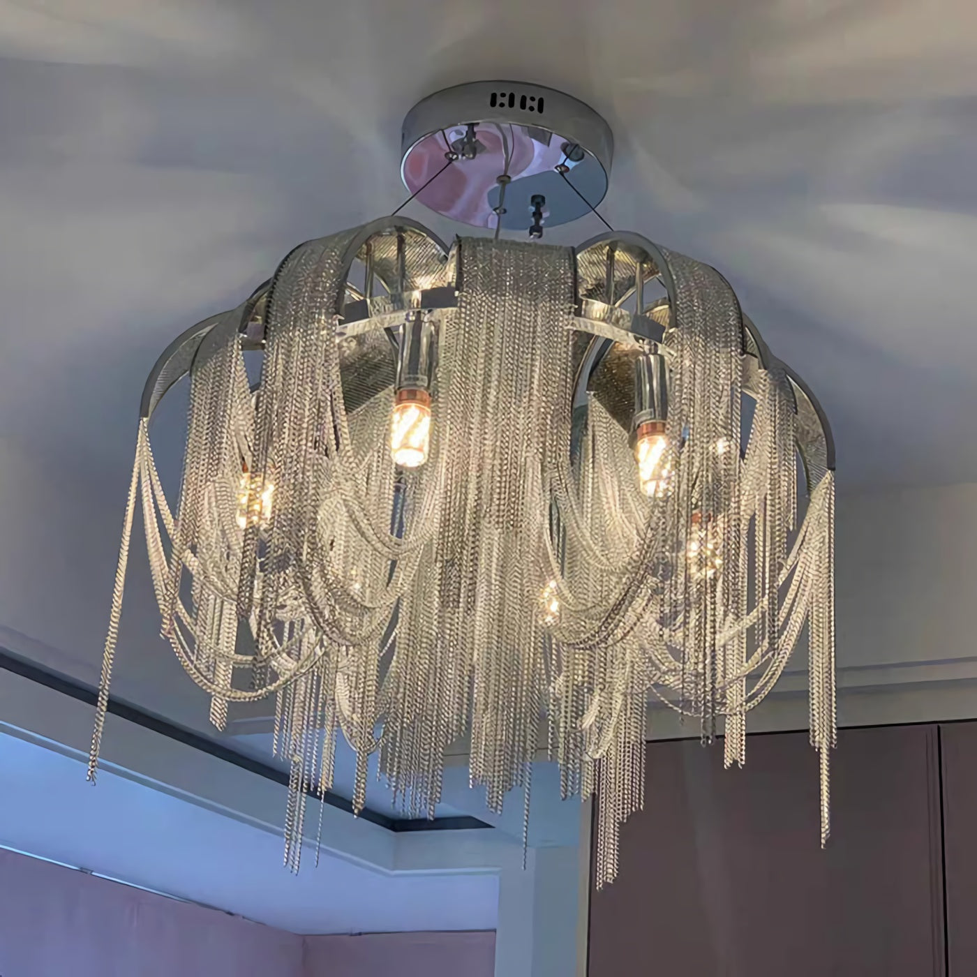 Chroom aluminium ketting kwast kroonluchter