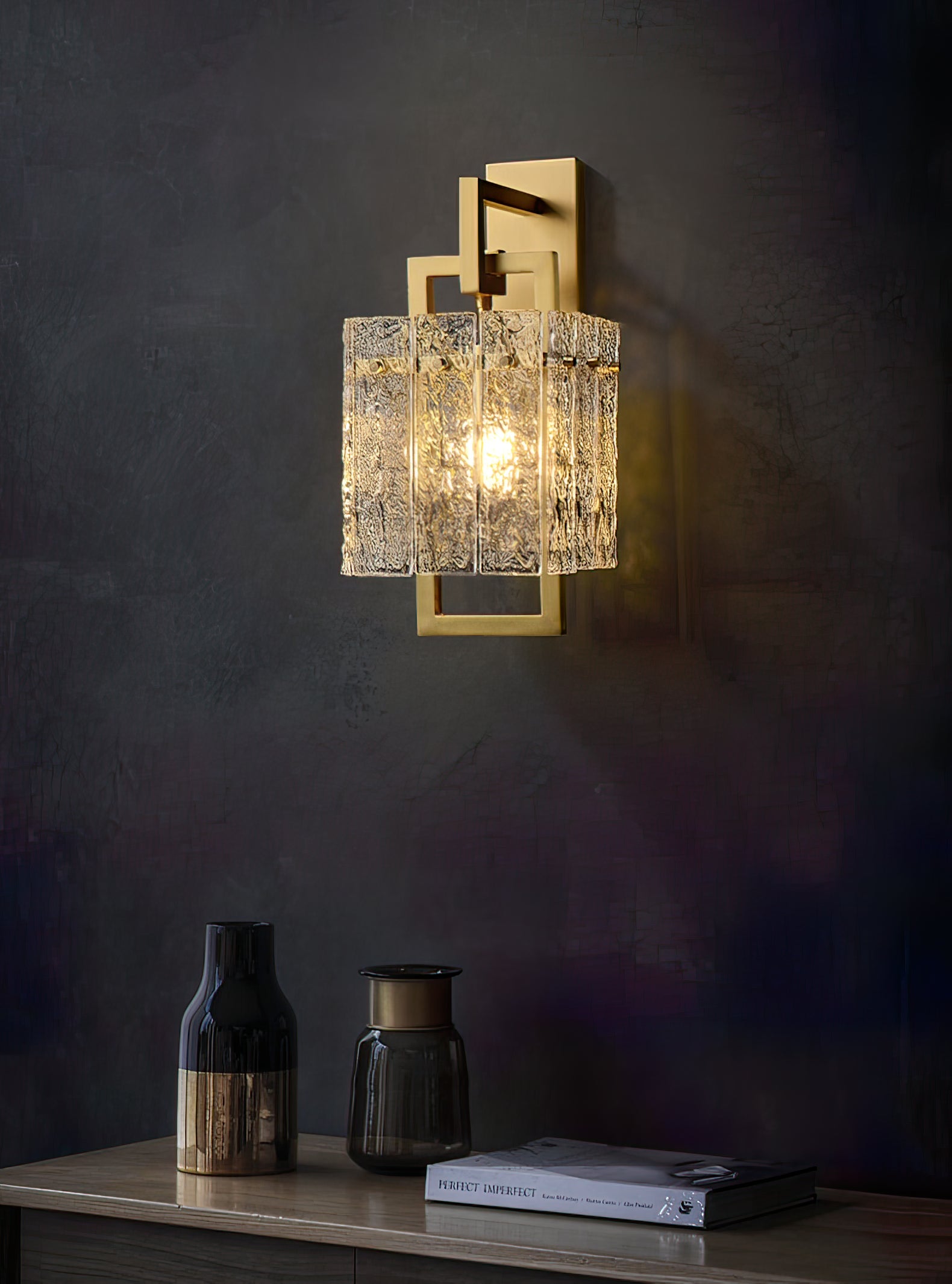 Vierkant frame gebarsten glazen lampenkap wandlamp