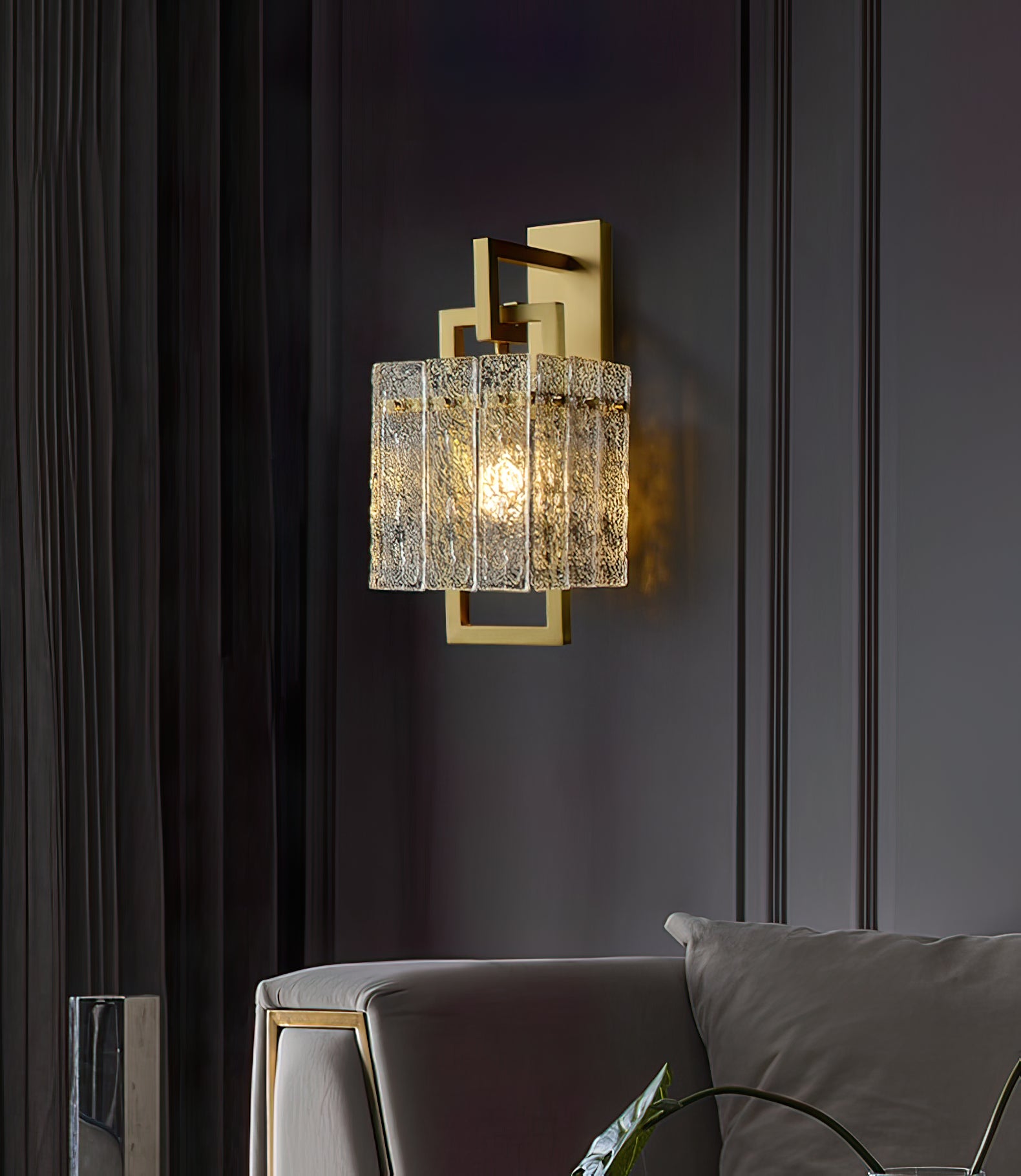 Vierkant frame gebarsten glazen lampenkap wandlamp