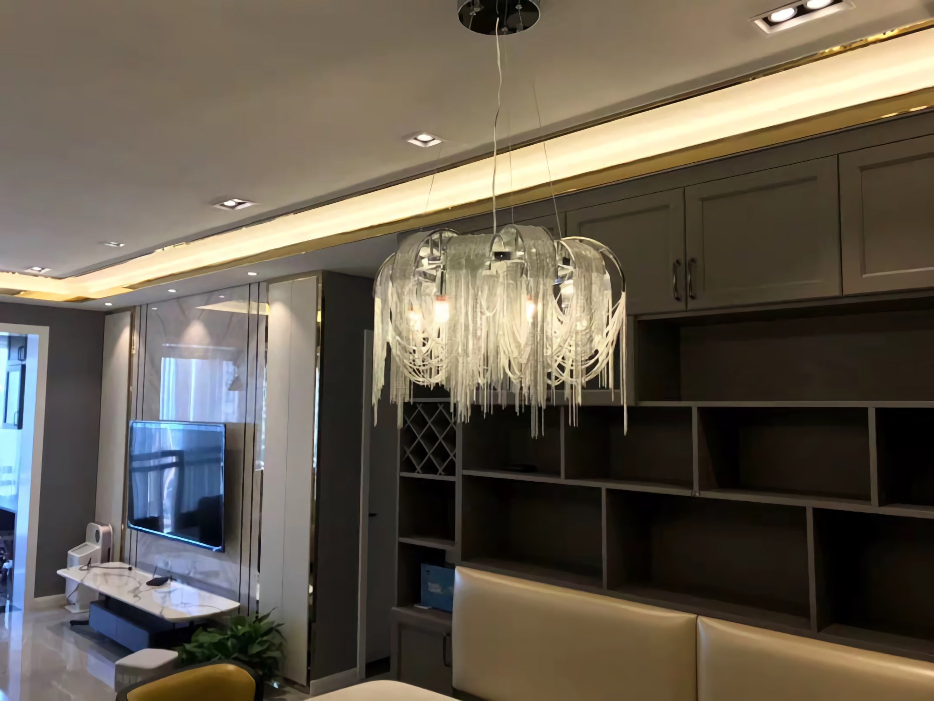 Chroom aluminium ketting kwast kroonluchter