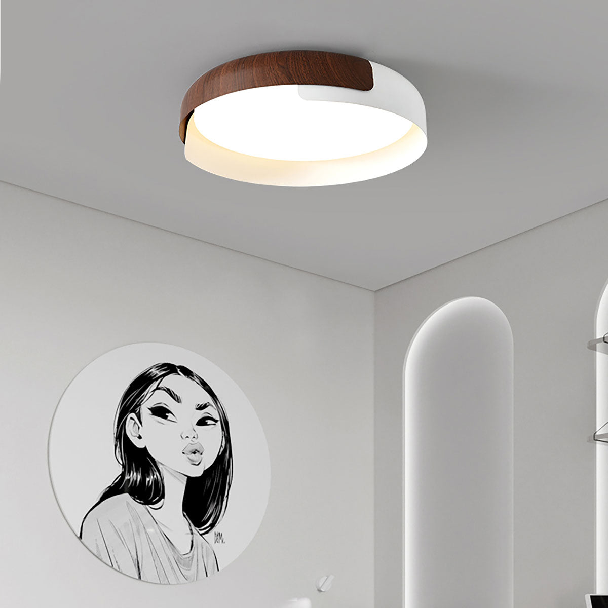 Hout geschilderde ronde plafondlamp