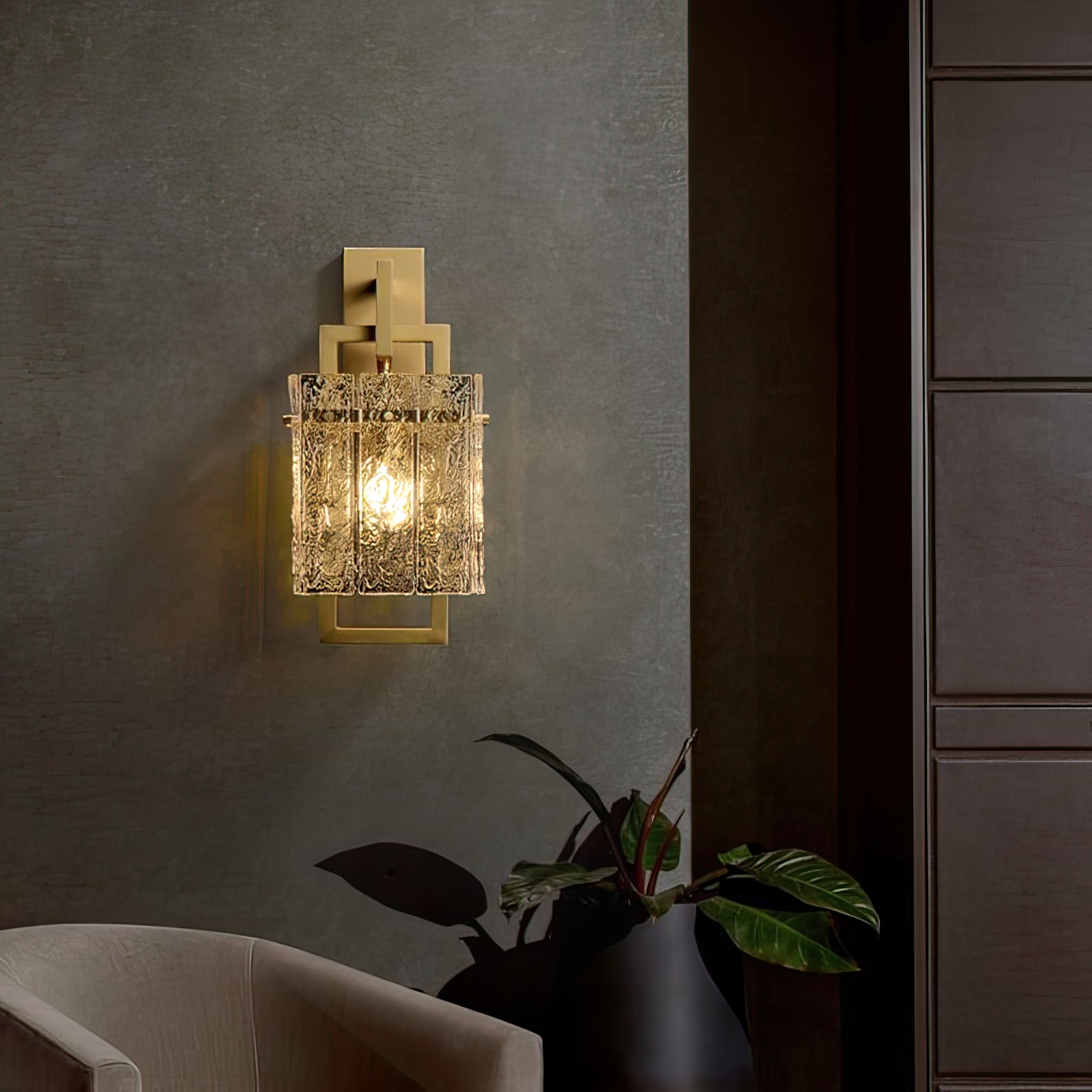 Vierkant frame gebarsten glazen lampenkap wandlamp