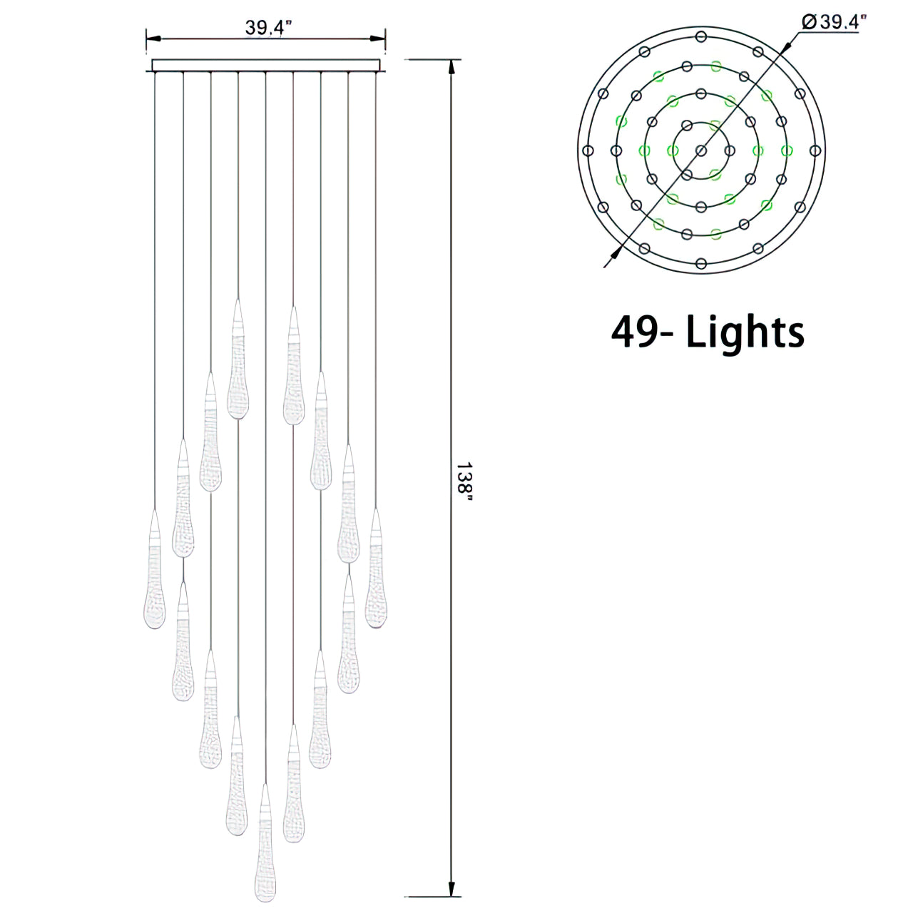 LED glazen druppels kroonluchter