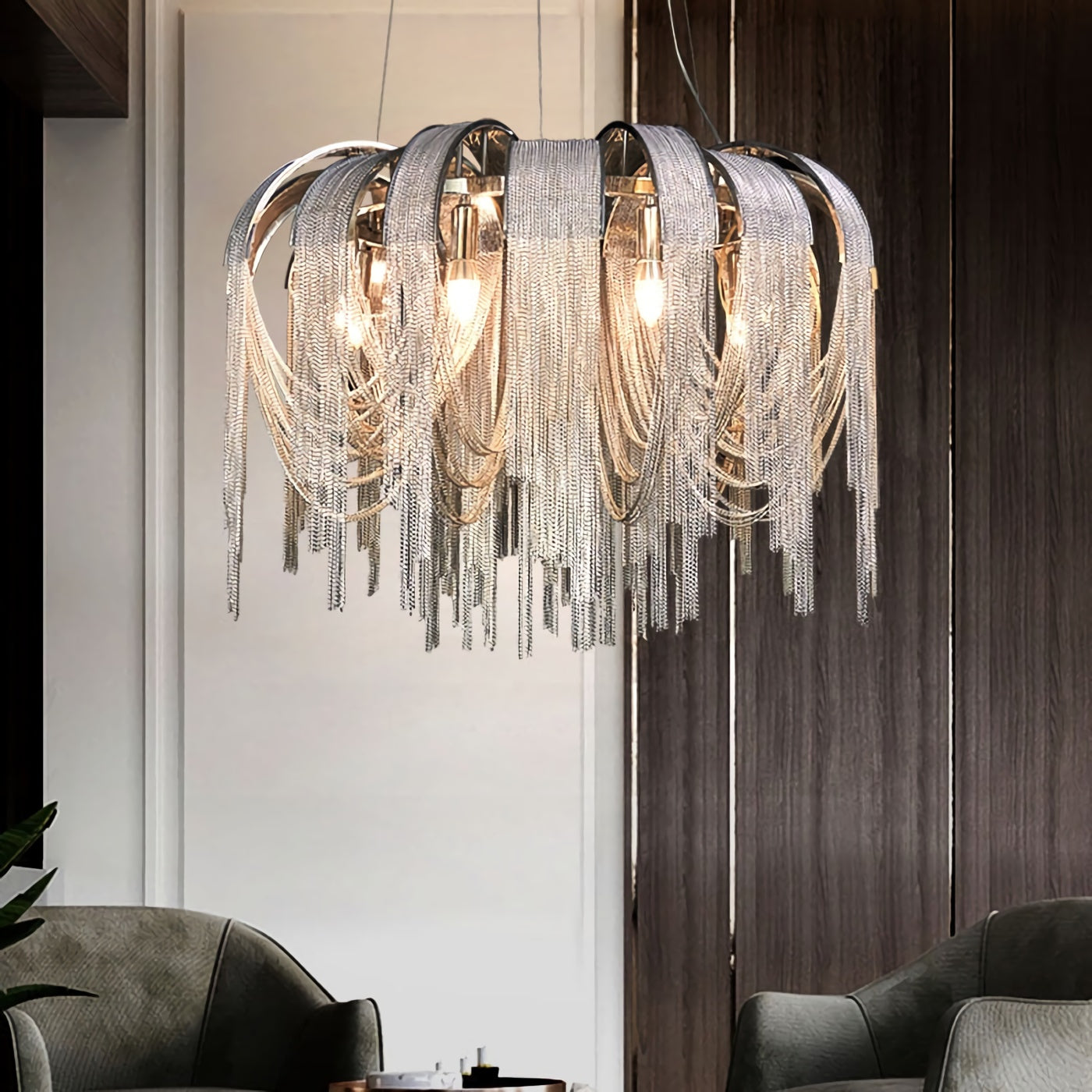 Chroom aluminium ketting kwast kroonluchter