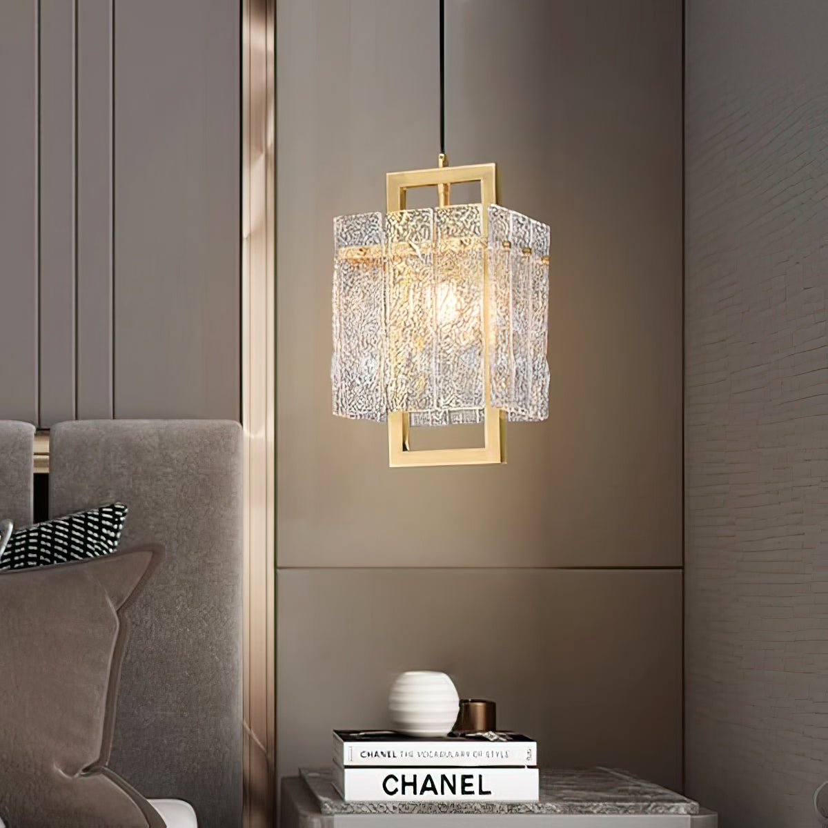 Vierkant frame gebarsten glazen lampenkap wandlamp
