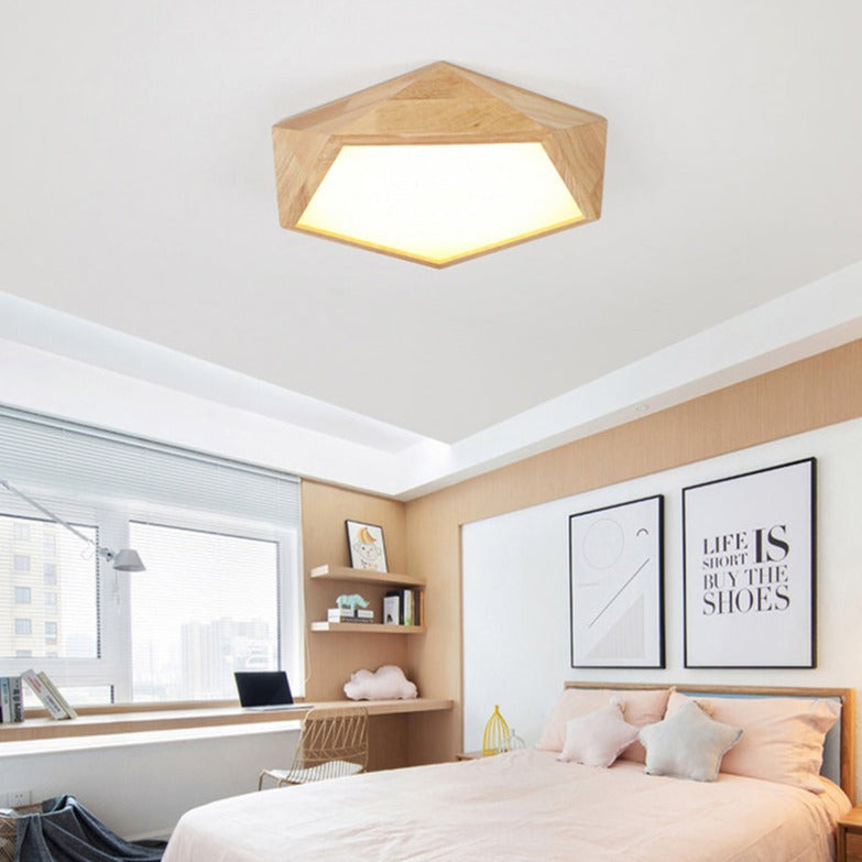 Geometrische houten plafondlamp
