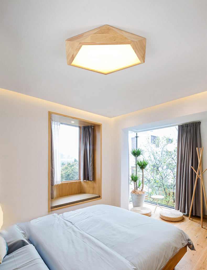 Geometrische houten plafondlamp