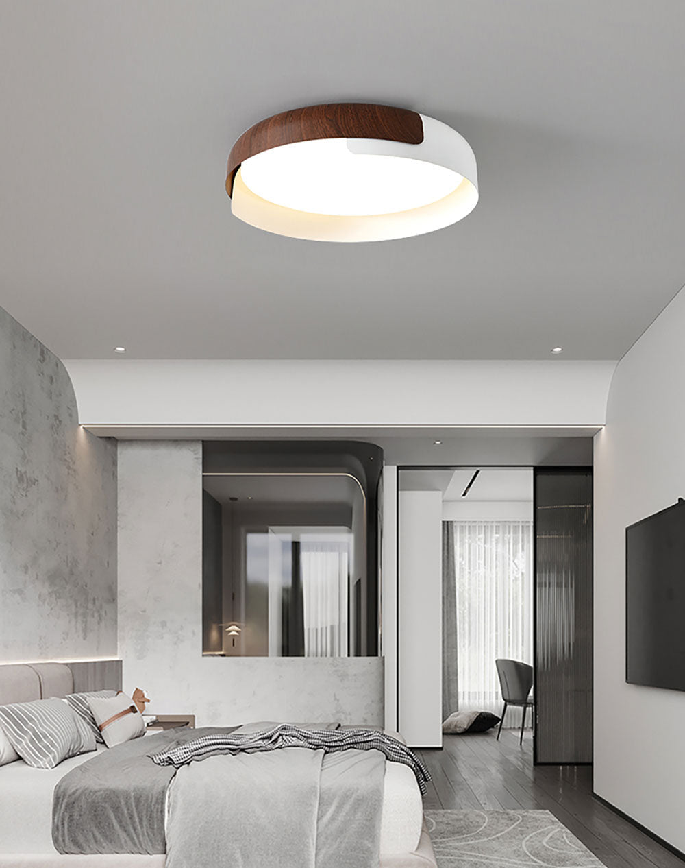 Hout geschilderde ronde plafondlamp