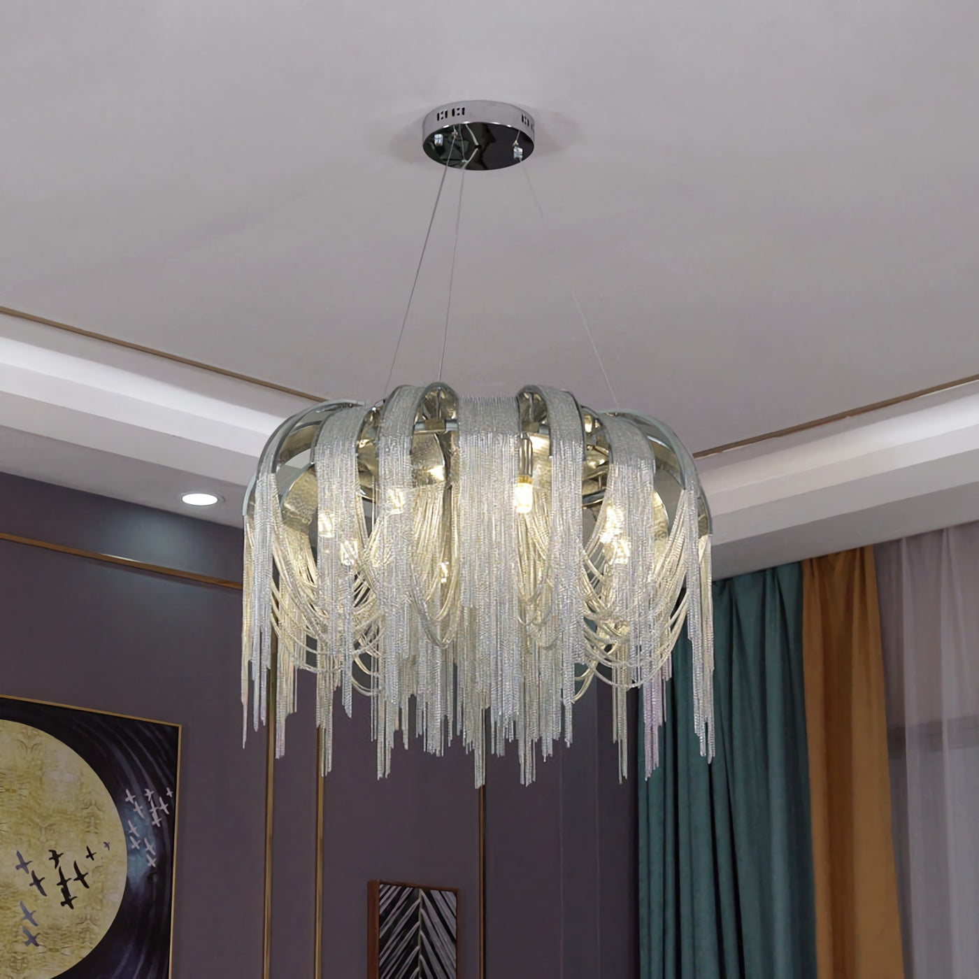 Chroom aluminium ketting kwast kroonluchter